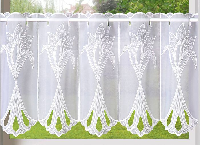 Kurzvorhang Lilie mit Plauener Stickerei und Stangendurchzug 