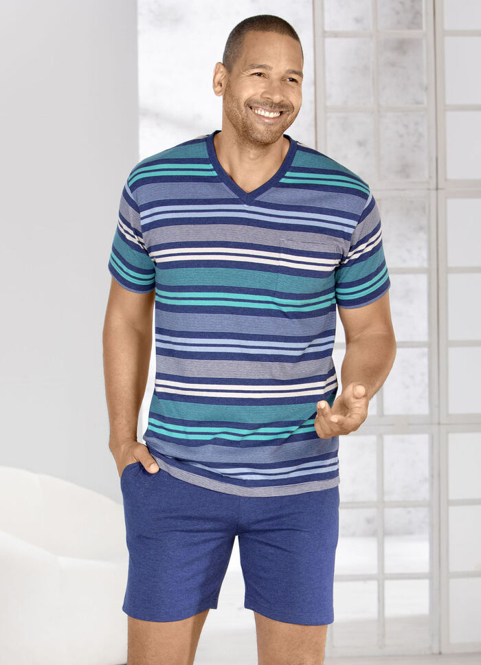 Shorty mit V-Ausschnitt und garngefärbtem Ringel 