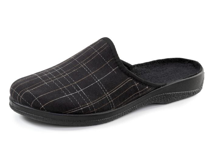 Pantoffel aus kariertem Textil SCHWARZ-BRAUN