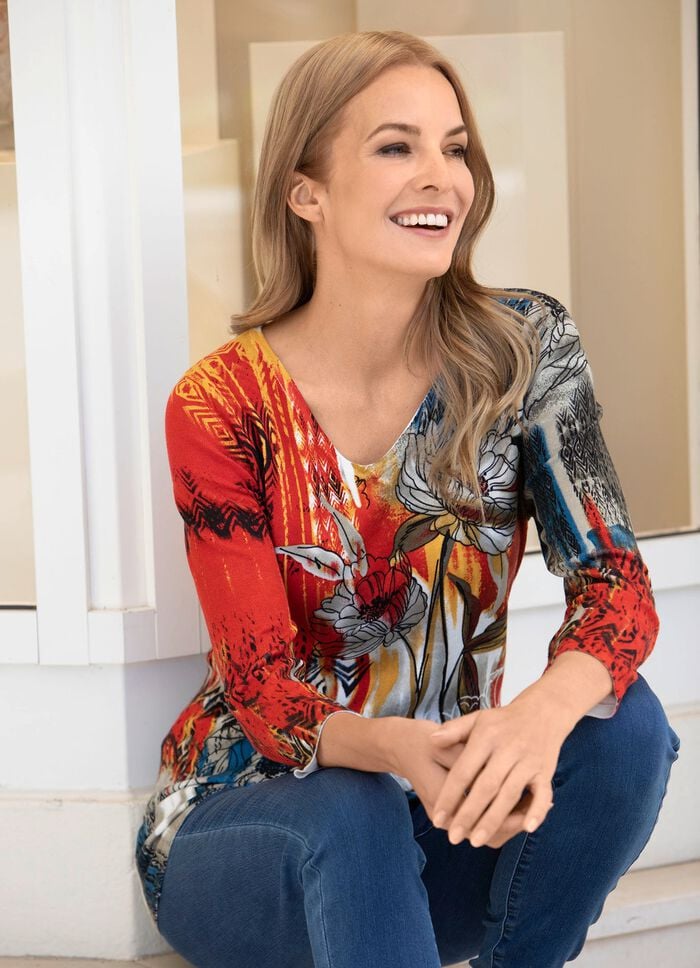 Pullover in Feinstrick ROT-MULTICOLOR