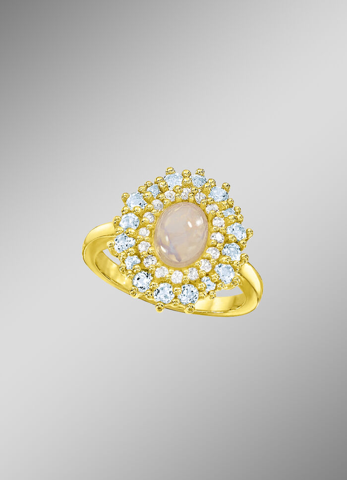 Damenring mit Wei&szlig;topas, Blautopas und Opal 