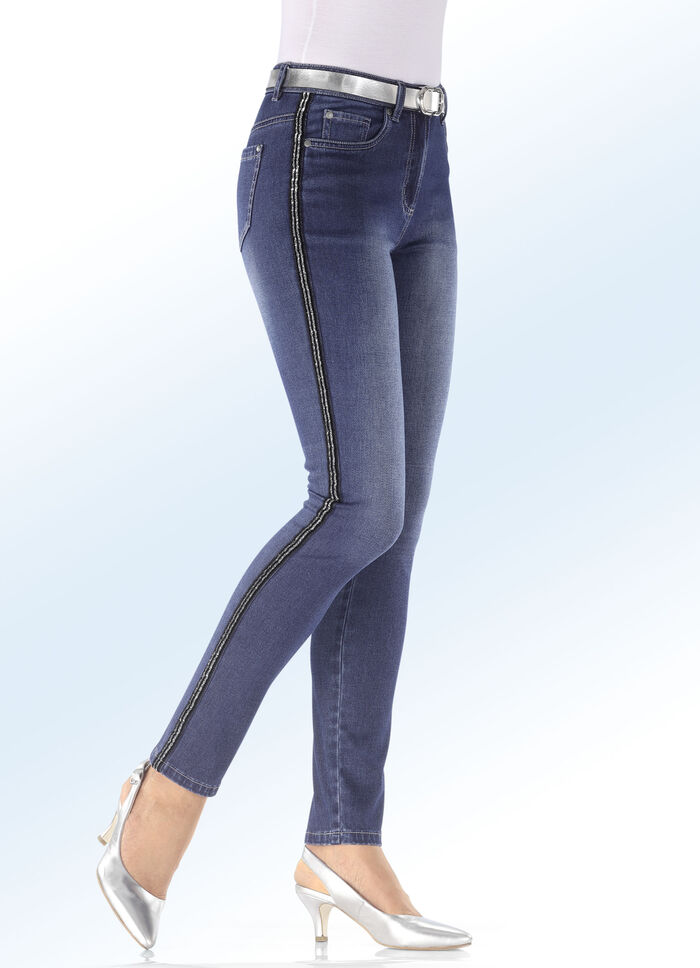 Jeans mit funkelndem Zierband DUNKELBLAU