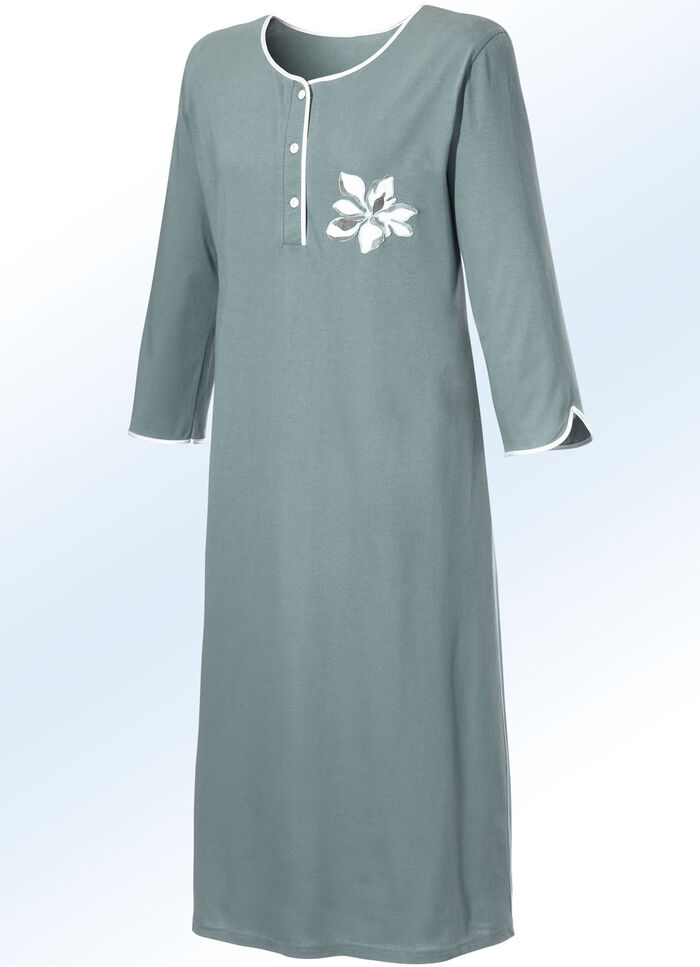 Zweierpack Nachthemden, uni und allover dessiniert mit Knopfleiste 