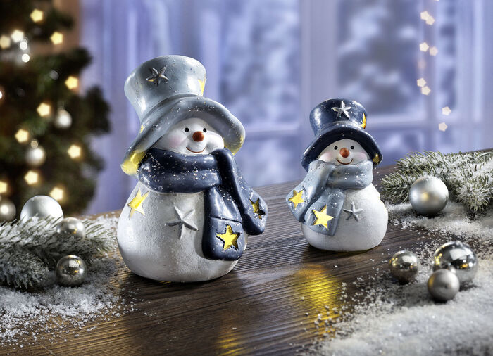 LED-Schneemann aus Polyresin, 2er-Set 