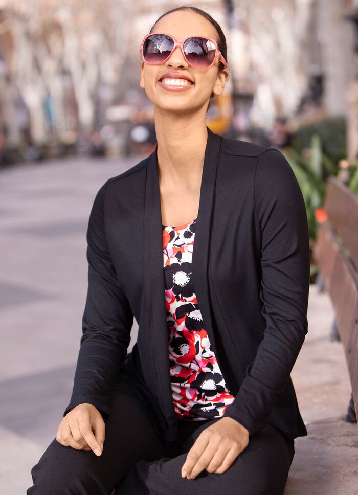 Shirt in abgerunderter Jackenoptik  SCHWARZ-ROT-ROSÉ