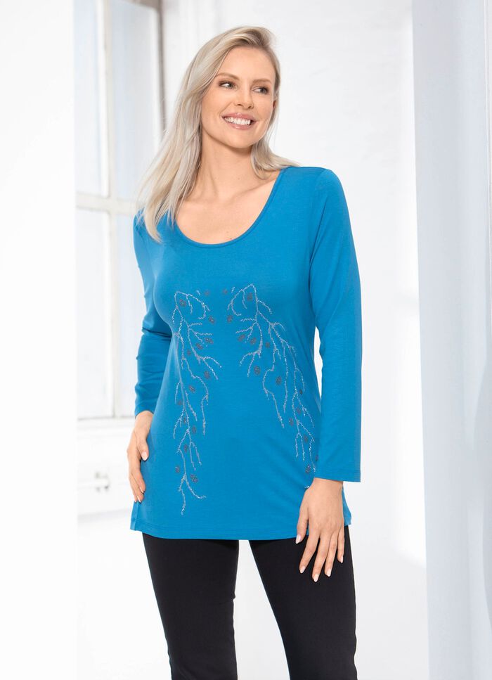 Bezauberndes Shirt mit Plättchenzier in 2 Farben HIMMELBLAU