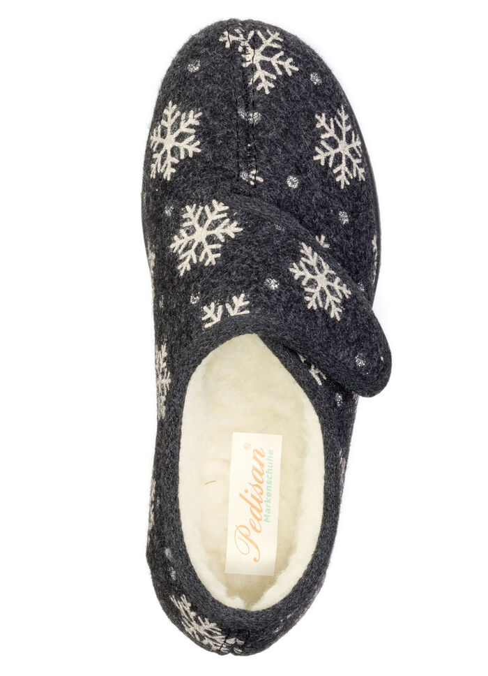 Warme Damen-Hausschuhe, Weite H, mit Klettverschluss SCHWARZ