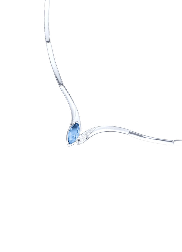 Halskette mit synth. Zirkonia in Wei&szlig; und Aquamarinblau 