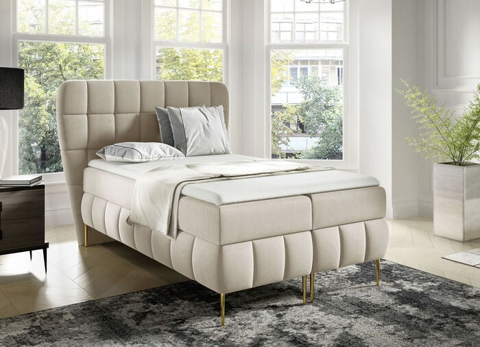 Boxspringbett mit Bonnell-Federkern-Matratzen und Kaltschaumtopper CREME