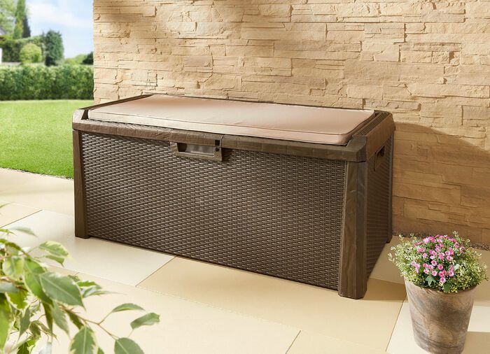 Gartenbox Santorini in elegantem Rattan-Design BRAUN