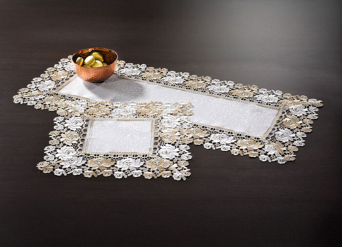 Tischdecke mit Einfassungen in Spitzen-Optik CREME