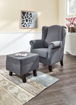 Ohrenbackensessel mit Hocker GRAU-WENGE