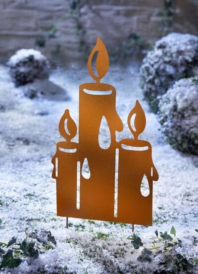 Gartenstecker Kerzen aus Metall in Rost-Optik 