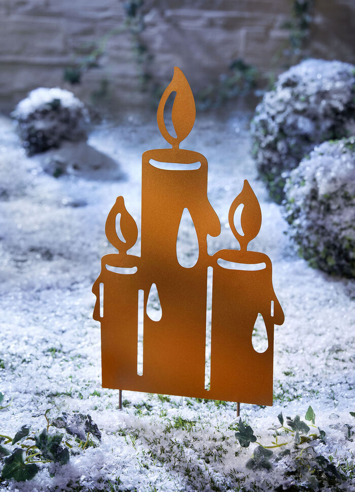 Gartenstecker Kerzen aus Metall in Rost-Optik 