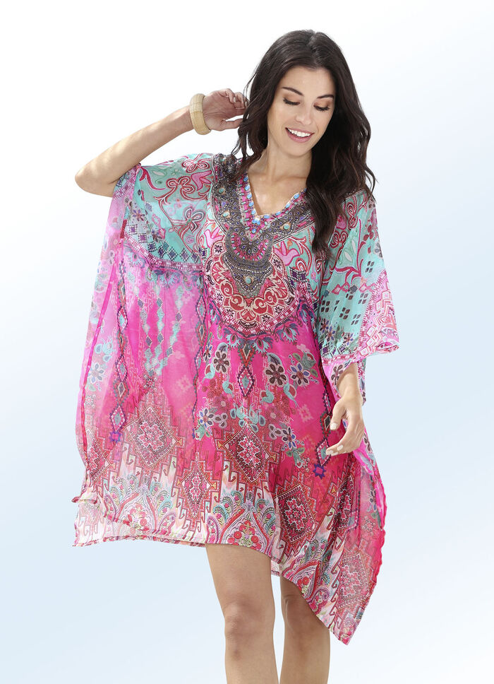 Tunika, leicht transparent, mit Schmucksteinchen 