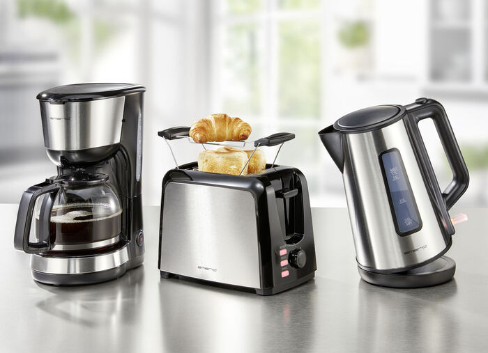 Emerio Frühstücksserie mit Applikationen aus Edelstahl SILBER-SCHWARZ