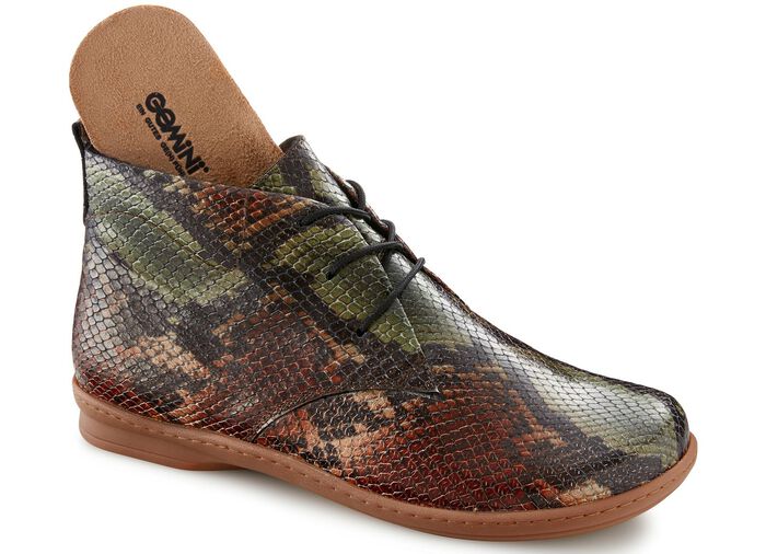 Gemini Schn&uuml;r-Stiefelette aus hochwertigem Leder BRAUN-GR&Uuml;N