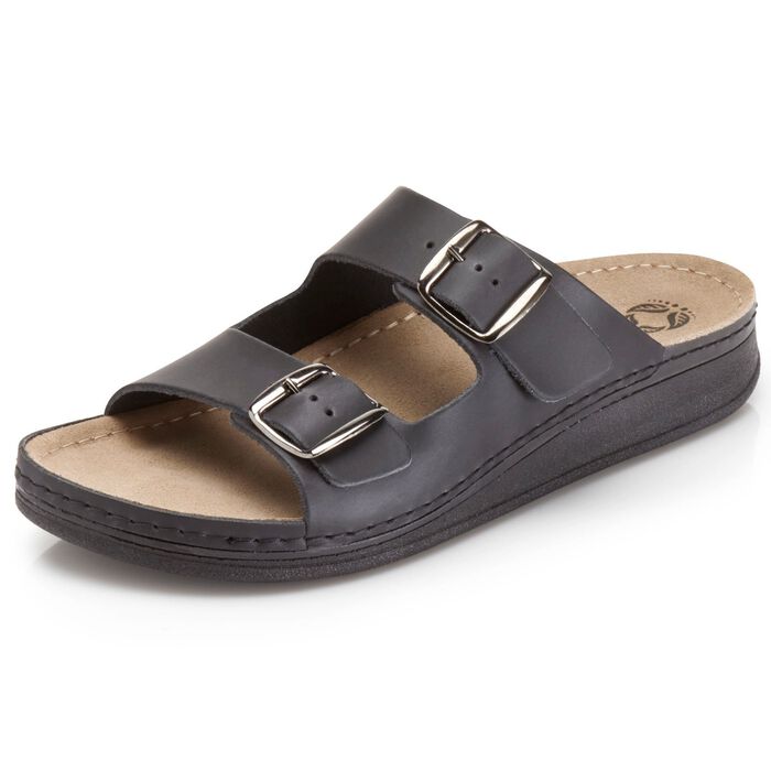 Mubb, bequeme Herren-Pantoletten, Weite H, aus Leder SCHWARZ