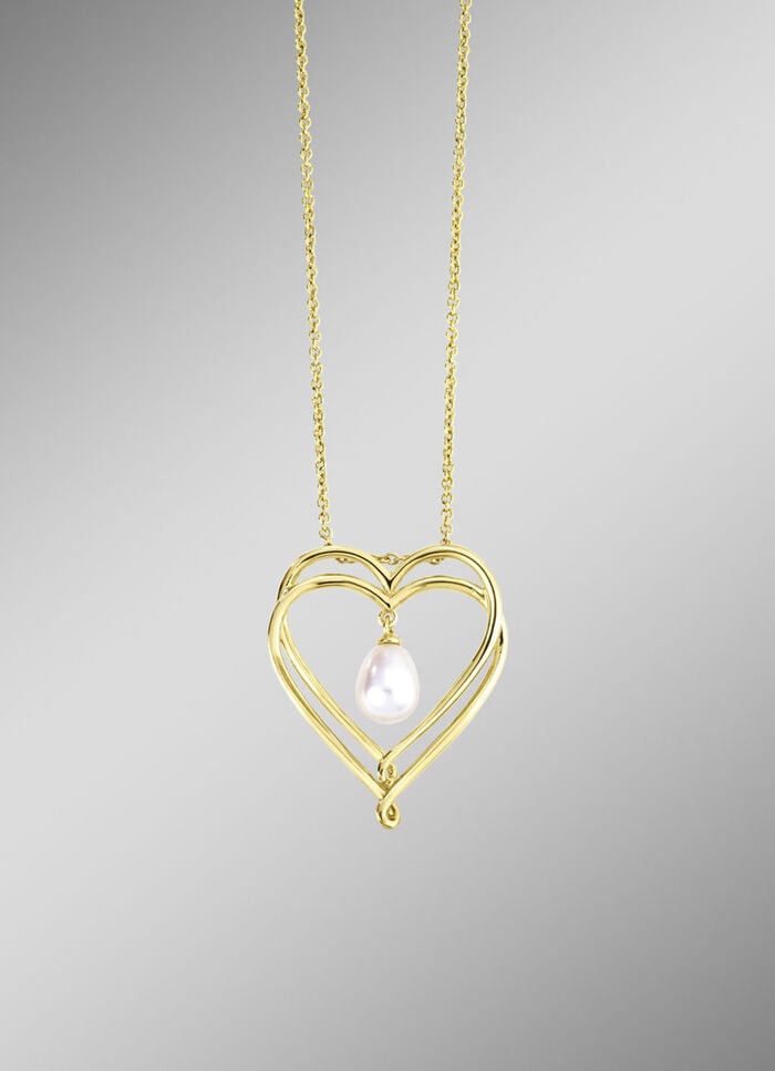 Herz-Anhänger mit Süßwasser-Zuchtperle und Ankerkette 