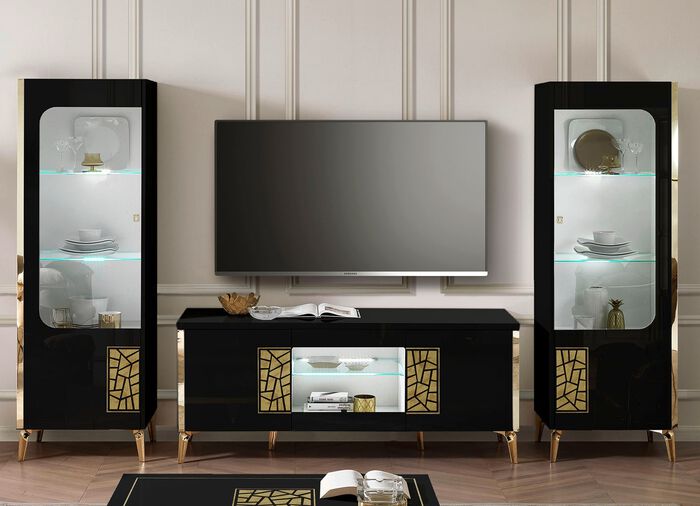 M&ouml;belprogramm mit LED-Beleuchtung SCHWARZ-GOLD