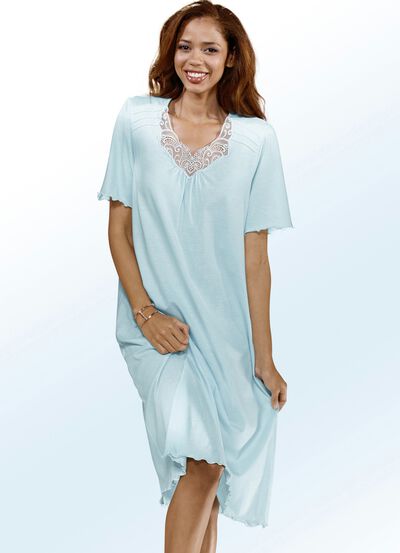 Nachthemd, Kurzarm mit V-Ausschnitt und Spitze 
