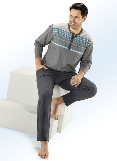 Hajo Klima Komfort Schlafanzug mit Knopfleiste und garngefärbtem Ringel 