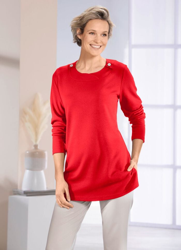Sweatshirt mit Zierknöpfen in 2 Farben ROT