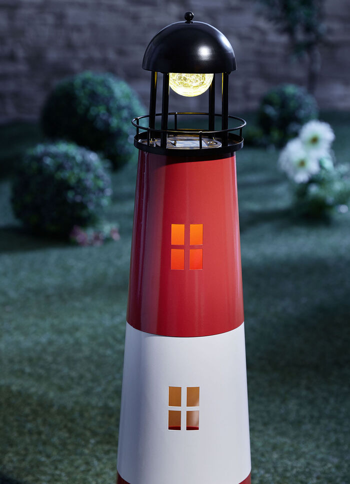 Dekorativer Solar Leuchtturm aus Metall 