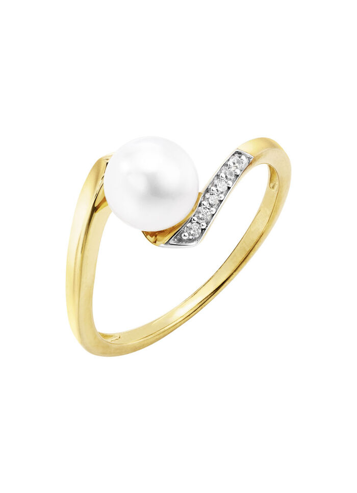 Damenring mit Süßwasser-Zuchtperle und synth. Zirkonia 
