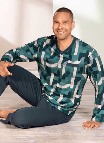 Schlafanzug mit V-Ausschnitt und Brusttasche 