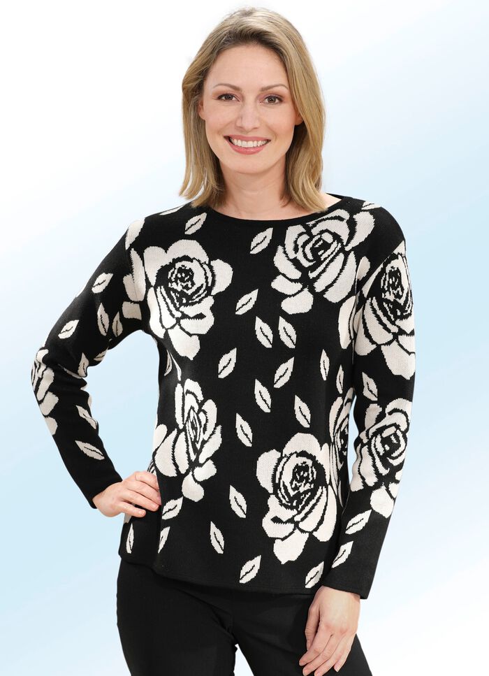 Pullover in Rosen-Jacquard-Dessin 
