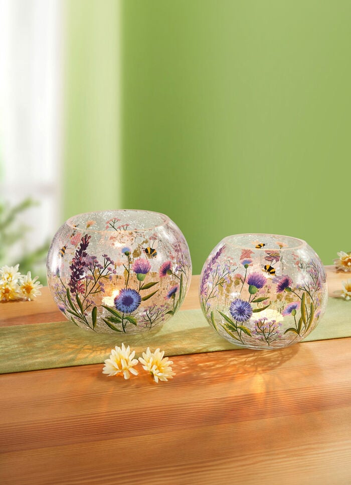 Windlicht mit Fr&uuml;hlingswiesen-Motiv 