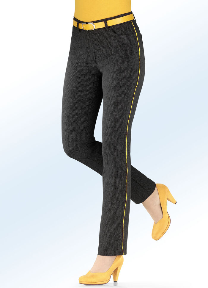 Hose in dezenter Fischgrat-Optik SCHWARZ-GRAFIT-MESSING