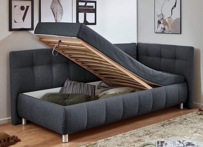 Studioliege mit Kissen und Bettkasten ANTHRAZIT