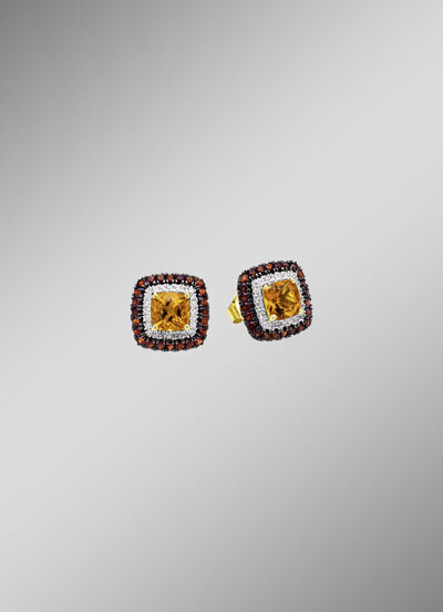 Bezaubernde Ohrstecker mit Brillanten, Citrin und Granat 