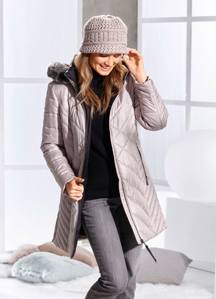 Kurzmantel mit abnehmbarem Kunstpelz-Besatz CAPPUCCINO