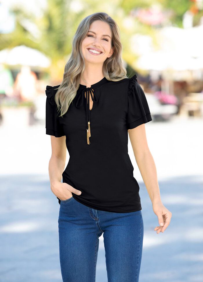 Shirt mit Rüschenbesatz in 2 Farben SCHWARZ