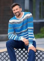 Gestreifter Rundhalspullover mit Strukturdessin 