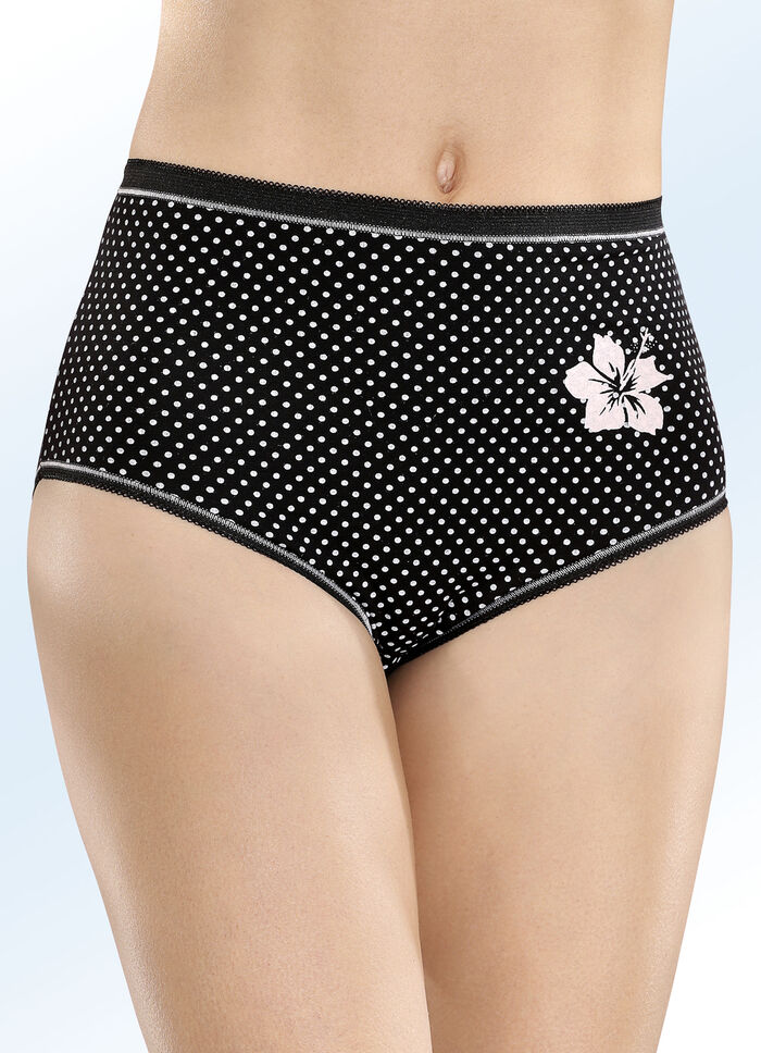 Viererpack Slips mit Punketedessin und Blumenmotiv 