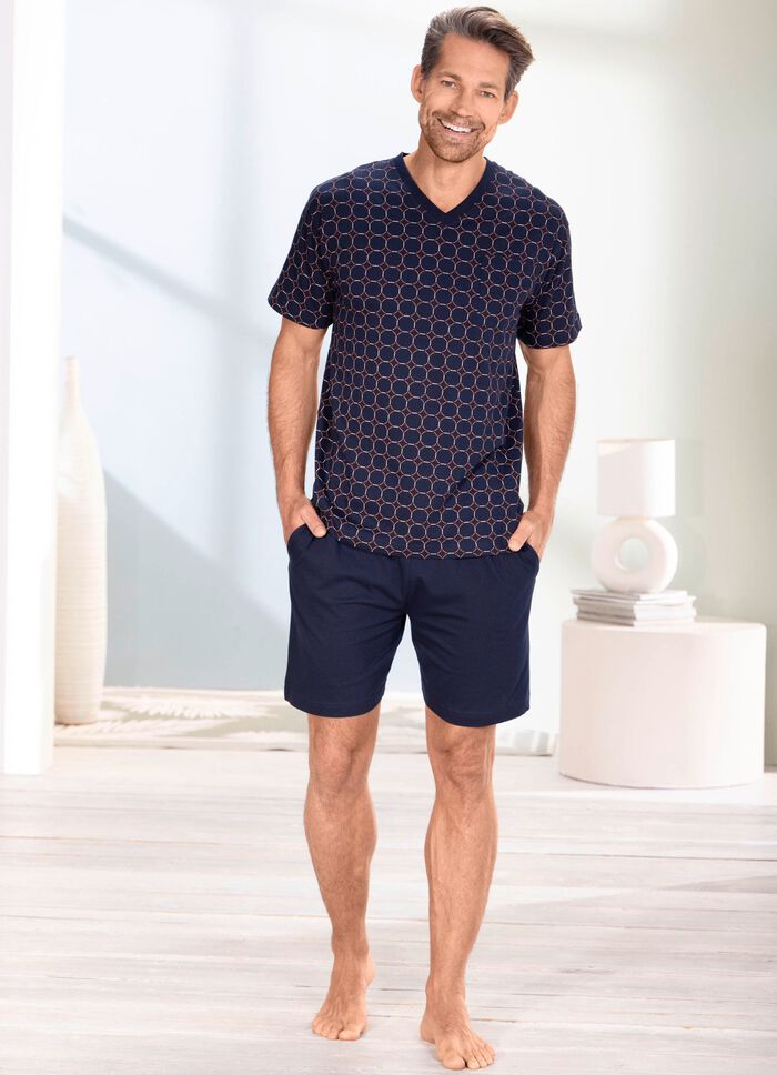 Shorty mit Alloverdessin und V-Ausschnitt  