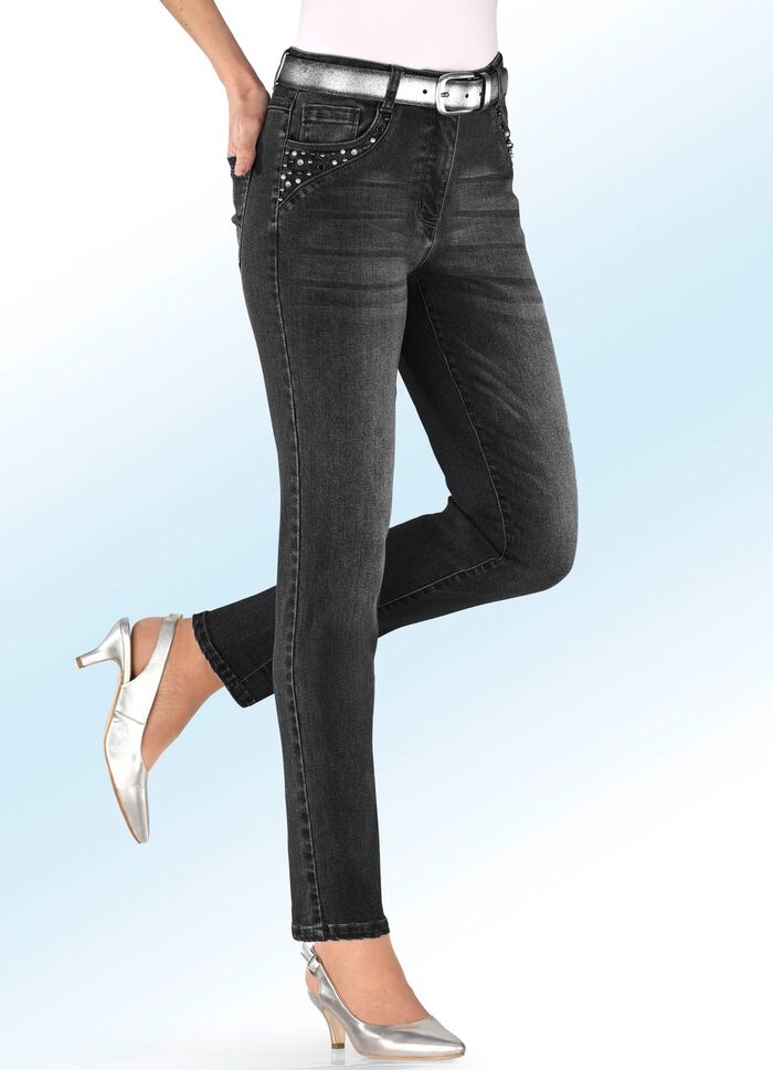 5-Pocket-Jeans mit Perlen- und Schmucksteinbesatz 