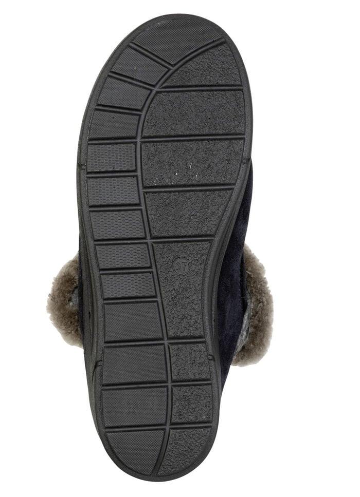 ELENA EDEN, warme Damen-Hausschuhe, Weite H, mit Lammfell MARINE