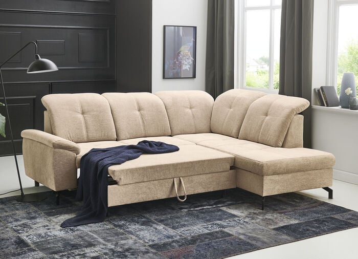 Moderne Polsterecke mit Bettfunktion und Bettkasten BEIGE