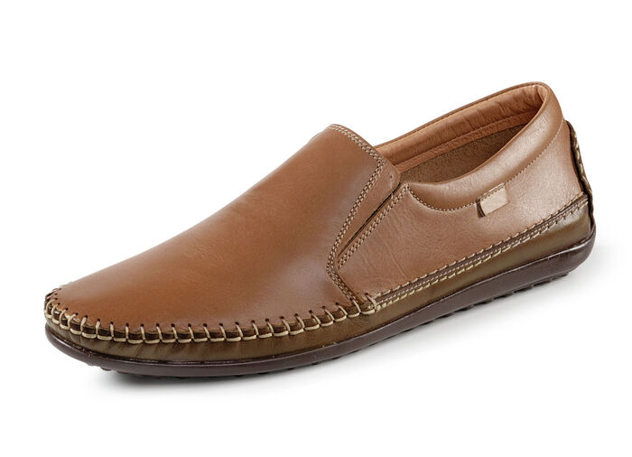 GINO GALANTE, leichte Herren-Slipper, mit Gummizug COGNAC-BRAUN
