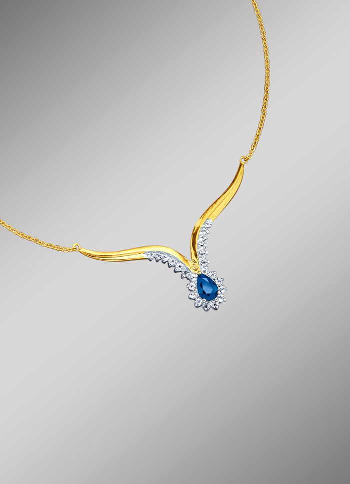 Halskette mit echt Safir und echten Wei&szlig;topasen 