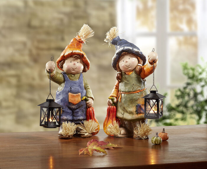 Herbstkinder mit Kürbis und Laterne BLAU-ORANGE-GRÜN