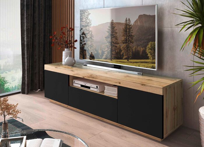 Modernes TV-Longboard mit Push-to-open-System EICHE-ANTHRAZIT