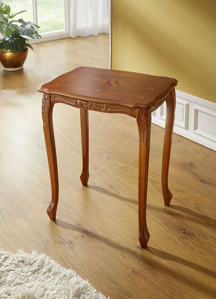 Beistelltisch mit Intarsien und massiven Beinen 