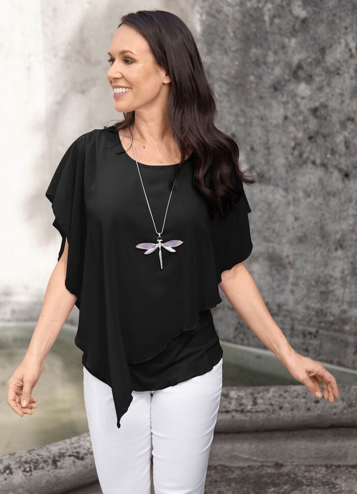 Unifarbene Poncho-Tunika SCHWARZ