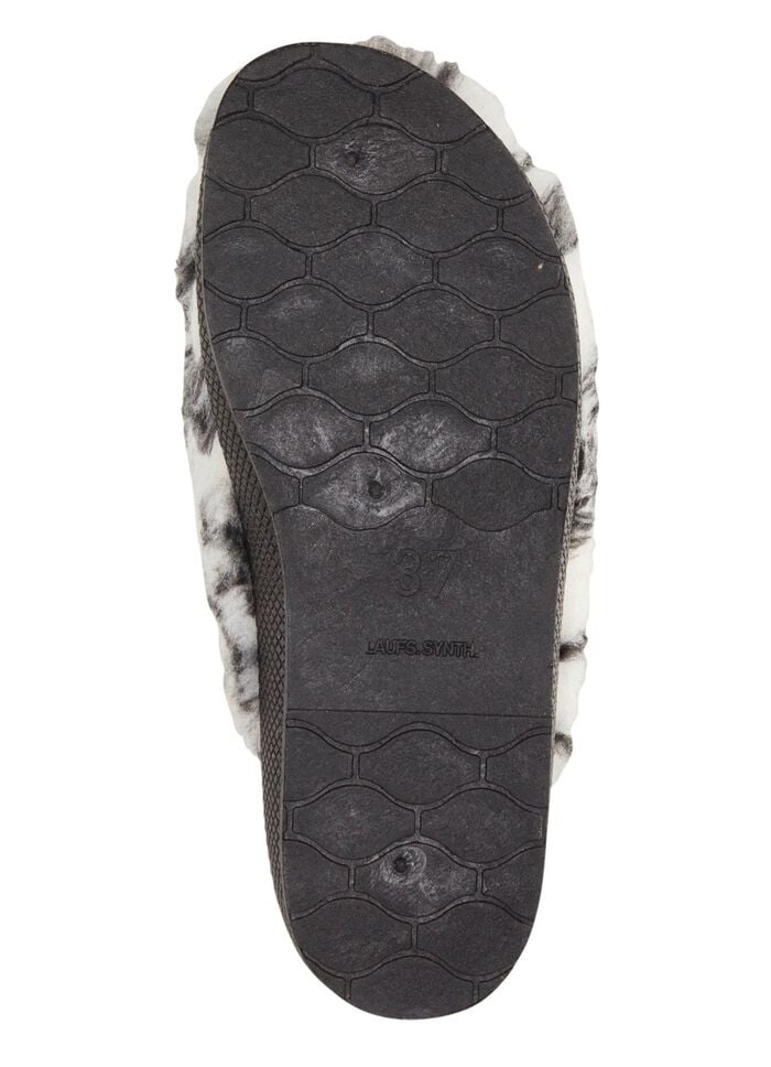 Pantoffel aus bedrucktem Pl&uuml;schmaterial ECRU-GRAU